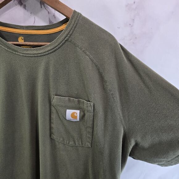 Carhartt T Shirt Mens XL Green Pocket Relaxed Fit Tee Short Raglan Force - Picture 10 of 11